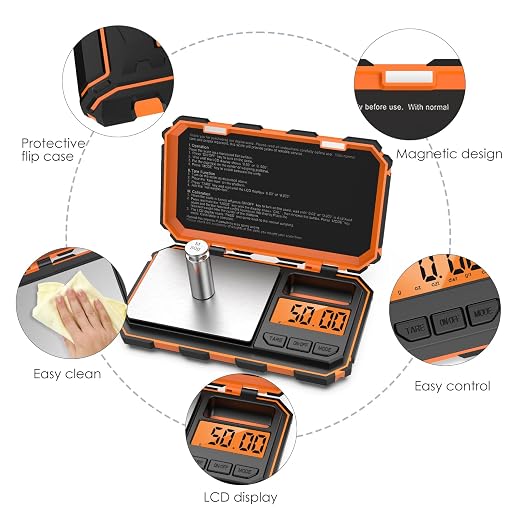 Digital Gram Scale, 200g x 0.01g Pocket Scale, Mini 6 Units Jewelry Scale with LCD Display, Tare Function for Food, Jewelry, Coin, Coffee,with 50g Calibration Weight(Battery Included)