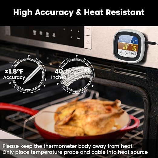 Leepenk 2025 New Upgrade Digital Talking Meat Thermometer with Clear Voice Broadcast for The Blind and Elderly, Probe Thermometer for Cooking with Large Touchscreen, Oven Safe for Kitchen and Grill