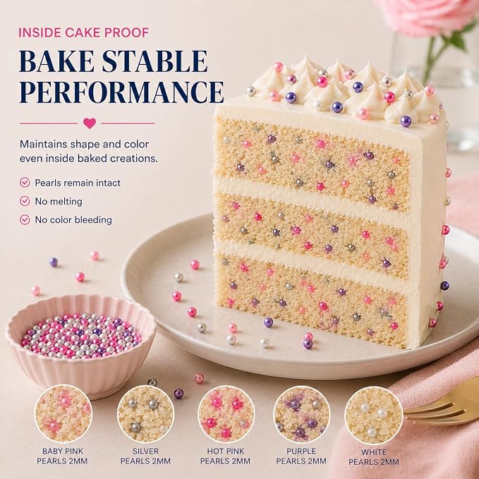 Confect Pretty Princess Pearl Sprinkles – 5 Pack Dragees Mix (Baby Pink, Silver, Neon Pink, Purple & White) – Elegant Cake & Cupcake Decorations – Vegan, Gluten-Free, Nut-Free, Soy-Free, Dairy-Free, Palm Oil-Free , Dye Free, No Artificial Dyes- 5 Oz