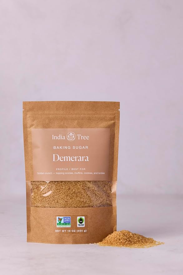 India Tree Demerara Sugar, 1 lb (Pack of 4) | Large Golden Crystals