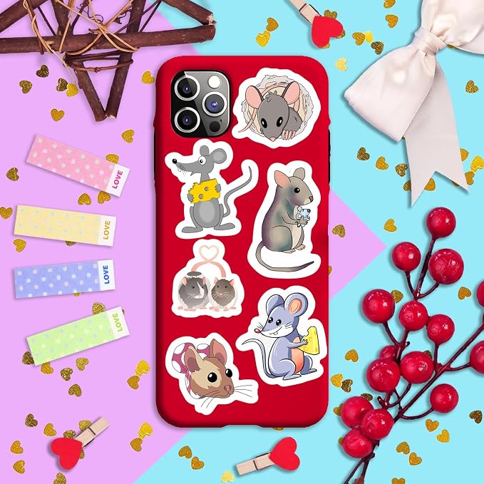 100Pcs Mouse Stickers for Water Bottle and Laptop - Mouse Party Supplies & Decorations, Waterproof Vinyl Decals, Cute Animal and Rodent Stickers, Gifts for Women & Men