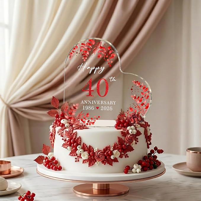 40th Anniversary Cake Topper Acrylic,40th Anniversary Decorations & Keepsake Gift for Couples(40th Anniversary)