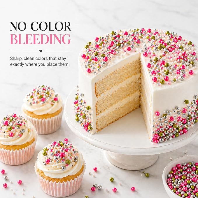 Confect Sprinkles Mix – Enchanted Forest Disco Ball Mashup for Cake & Cupcake Decorating – Assorted Pack of 5 (Hot Pink, Silver, Parrot Green Dragees & White Sparkling Sugar) Palm Oil-Free, No Artificial Dyes - 5 Oz