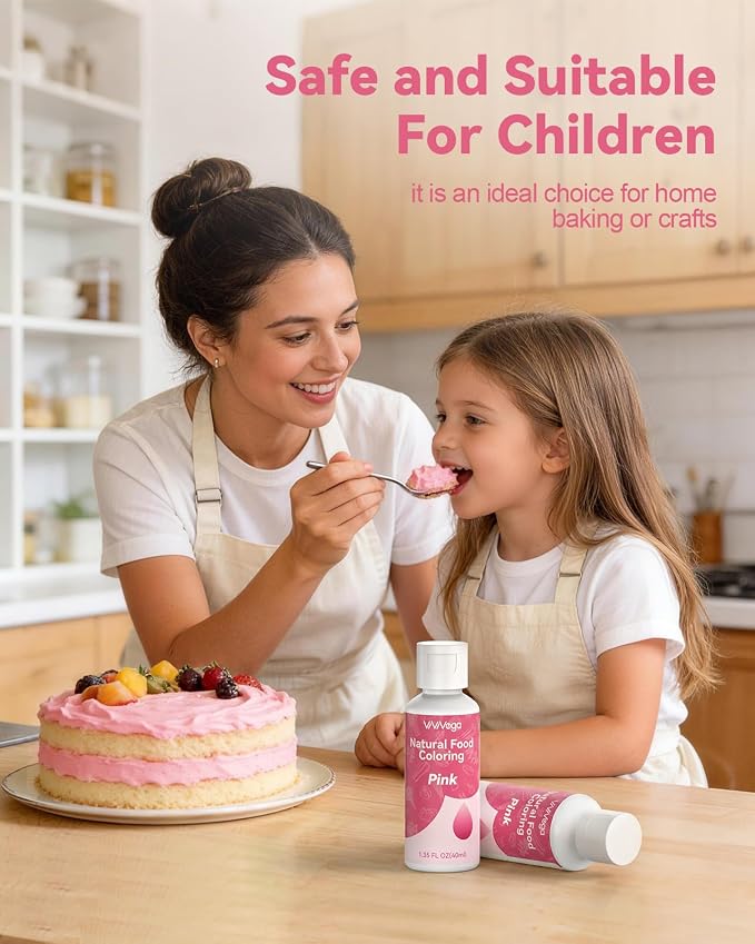 Dye-Free Food Coloring, Natural Food Coloring Gel No Artificial Dyes, Non-Toxic, Natural Food Dye for Icing, Frosting, Cake Decorating, 40 Milliliters - Pink