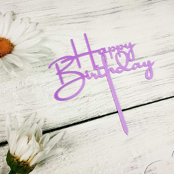 Happy Birthday Cake Topper for Birthday Party Decorations - Purple Acrylic