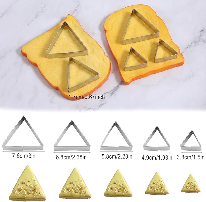 5 Pcs Triangle Cookie Cutter Set, Stainless Steel Triangle Cookie Cutter | Fondant Biscuit Sandwich Cheese Cutter TriangleShapes Molds Pastry Mold Bakeware Tools