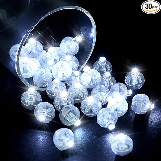 LIHAO 30pcs LED Balloon Lights Mini Round LED Ball Lights for Paper Lantern Christmas Halloween Birthday Wedding (White)