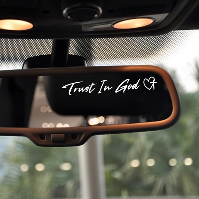 3 x Trust In God Cross White Car Mirror Decal Stickers for Cars Rearview Mirror Decal for Women Cute Decals Vinyl Affirmation Stickers for Window, Mirror, Tumbler, and Water Bottle