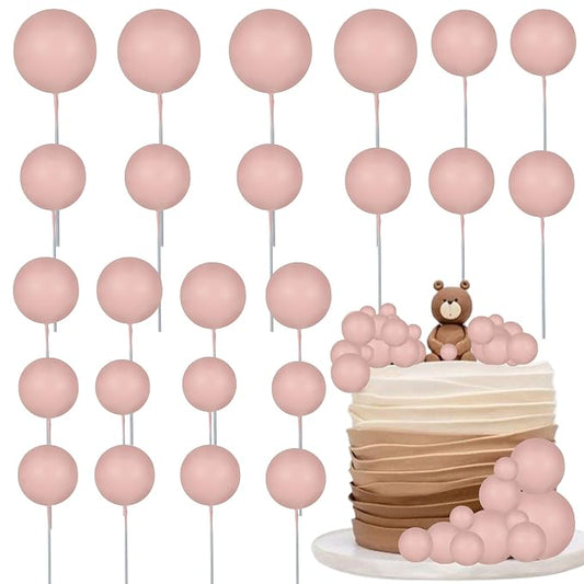 Gyufise 30Pcs Balls Cake Toppers Ball Cake Picks Foam Ball Shaped Cupcake Toppers Mini Balloons Baby Shower Cake Decorations for Wedding Enaggement Bridal Shower Birthday Party Supplies Dark Nude