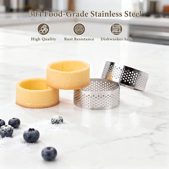 16Pack Tart Rings, 304 Stainless Steel 2 Inch Cookie Rings For Baking Small Pastry Rings Mousse Cake ring Heat-Resistant Crumpet Ring