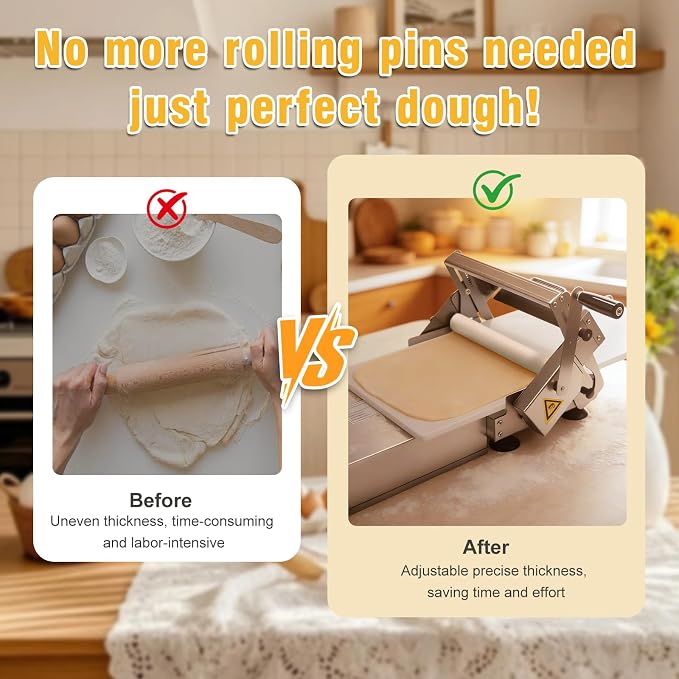 32.7in Foldable Manual Dough Sheeter, Heavy Duty Stainless Steel Dough Rolling Machine for Home & Small Commercial Bakery, Pizza Shop & Restaurant | A300 Model