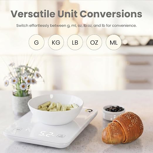 Food Scale with Nutritional Calculator, Waterproof LED Display Digital Kitchen Scale for Weight Loss Cooking Baking Keto Macro Diet, Calorie Counting, White Glass, 22lb/10kg