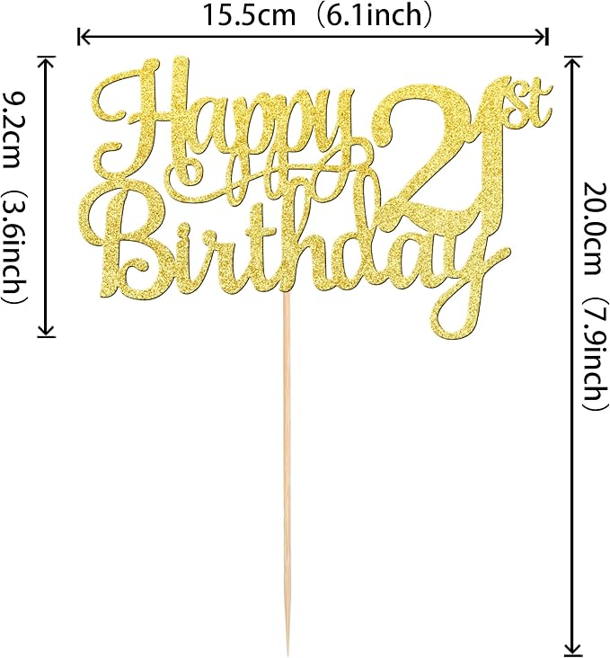 1 PCS Happy 21st Birthday Cake Topper - Gold Glitter Cheers to 21 Years - Fabulous Cake Decoration for 21st Birthday Theme Party