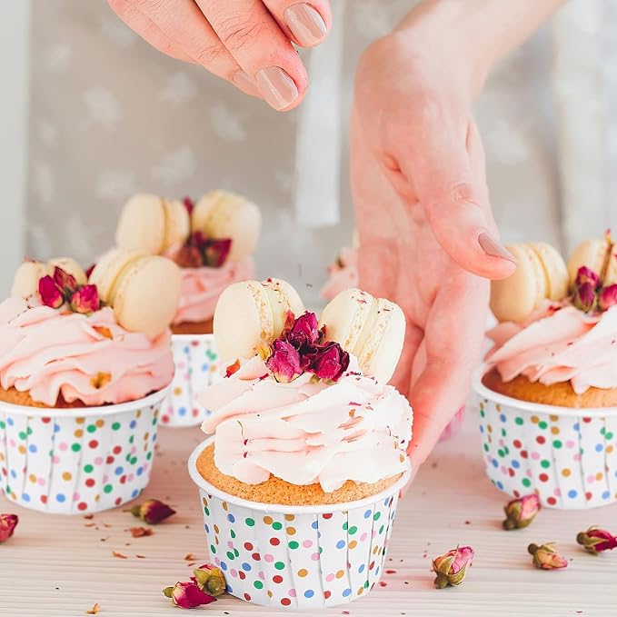 50 Pack Cupcake Cups with Lids, Foil Cupcake Muffin Liners Wrappers, Disposable Muffin Baking Cups Tins, Mini Cake Pans Containers Holder for Wedding Birthday Party