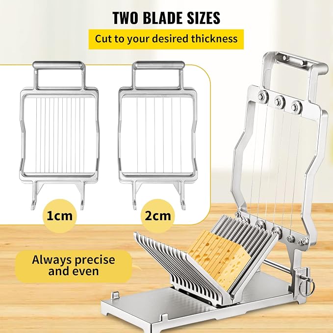 VEVOR Cheese Slicer,Butter Cutter with Wire 1 cm & 2 cm Cheeser Butter Cutting Blade Replaceable Cheese Slicer Wire, Cheese Cutter with 304 Stainless Steel Wire Kitchen Cooking Baking Tool