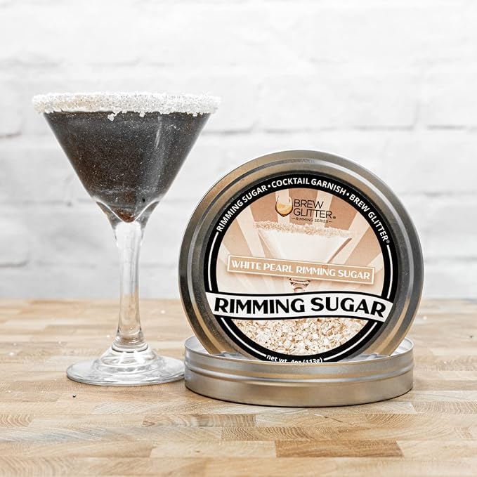 Brew Glitter - White Rimming Sugar (4oz, 1x Bar Tin) Cocktail Garnish for Mixed Drinks & Refreshments