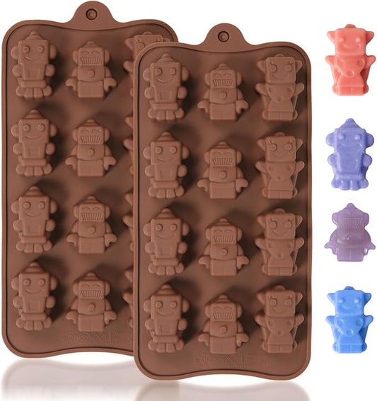 Chocolate Molds Silicone with 12 Cavity Robot Shaped, Mini Robot Molds for Homemade Chocolate/Candy/Gummy/Fondant, Food Grade Candy Mold with 12 Cavities Mini Robots for Fruit Snacks