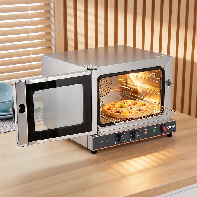 Garvee Commercial Convection Oven Countertop, 22L/20Qt, 1440W Toaster, 3-Tier Electric Oven w/Front Glass Door, Trays Wire Racks Clip Gloves, 120V