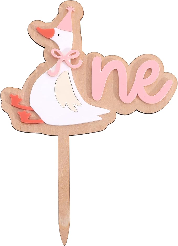 Wooden One Silly Goose 1st Birthday Cake Topper - Silly Goose First Birthday Decorations,Baby Girl 1st Party Decor (pink1)