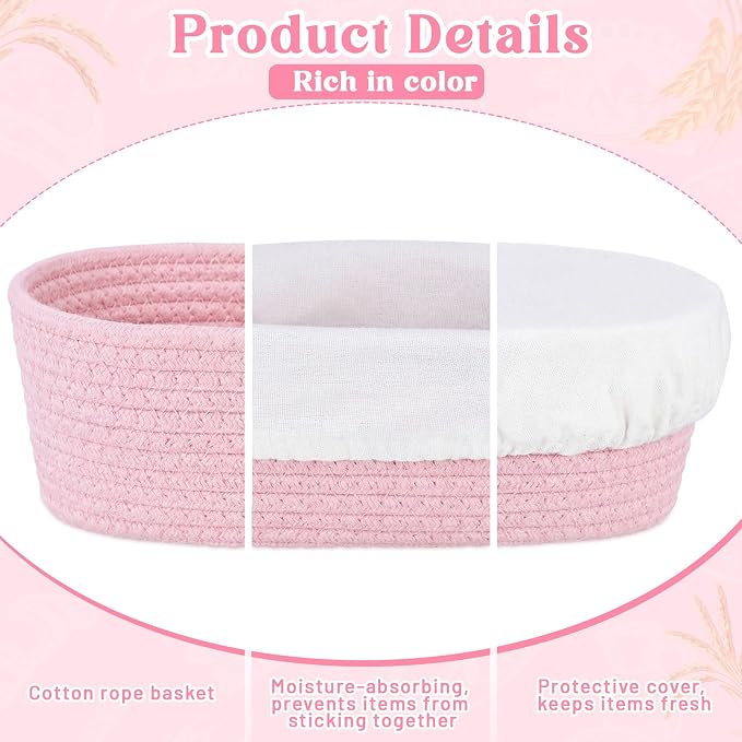 2 Pcs Cotton Rope Banneton Bread Proofing Basket Set 9 Inch Round and 10 Inch Oval Banneton Basket Sourdough Bread with Liners Covers for Baking Supplies (Pink)