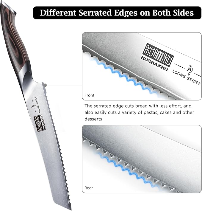 HOSHANHO Bread Knife 8 inch, Japanese High Carbon Stainless Steel Serrated Bread Knife, Professional Bread Cutting Knife for Homemade Bread
