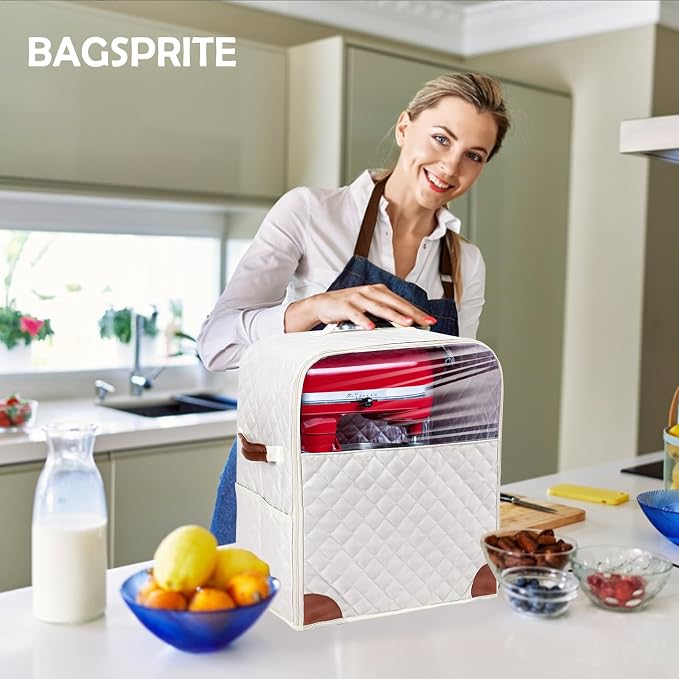 BAGSPRITE Stand Mixer Cover with Appliance Sliders Base Compatible with KitchenAid Mixer-Storage Bag for 4.5/5 Quart with Pockets for Kitchen Aid Accessories and Attachments