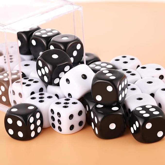 36 of Pack 12MM 6 Sided MINI Dice Set,Solid White and Solid Black Game Dice Set, 6 Sided Standard Colored Dices for Tenzi, Bunco,with Portable Plastic Box(White+Black)