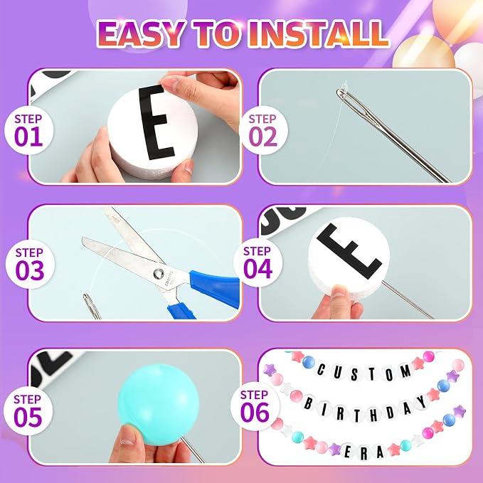 Simgoing 103 Pcs DIY Giant Friendship Bracelet Lei Kit Extra Large Beads Garland Jumbo Birthday Friendship Banner Kit Famous Singer Customizable Party Decor for Classroom(Macaron Color)