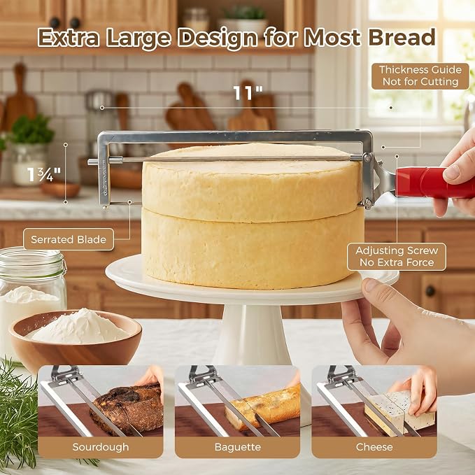 Upgraded Adjustable Bread Knife for Homemade Bread,Stainless Bread Slicer | Manual Bow Sourdough Bread Slicer with Thickness Guide & Serrated Stainless Blade for Precise Cutting Baguettes Bagels