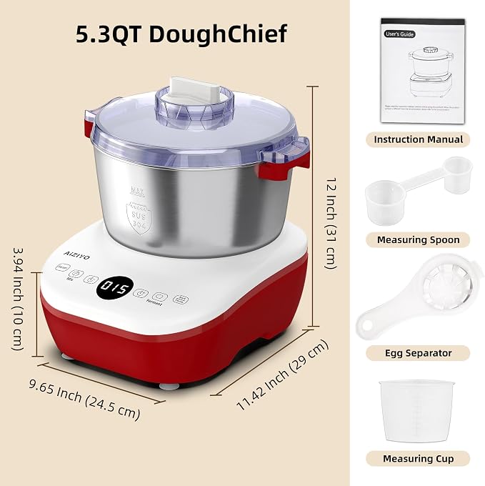 AIZIYO DoughChief, 5.3QT Dough Maker, Dough Mixer with Ferment Function, Bread Maker with 304 Stainless Steel Bowl, Removeable lid, Touch Panel Control, Dough Proofing Box for Pizza & Bread