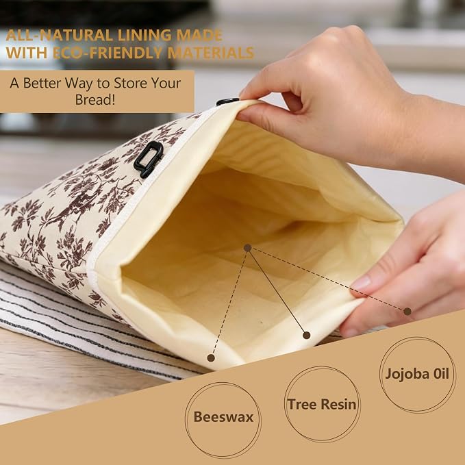 Western Reusable Beeswax Bread Bags for Homemade Bread & Sourdough, 2-Pack XL Airtight Food Storage Bags, Organic Cotton Linen Covers - Freezer-Friendly Freshness Preservation Keeps Fresh Longer