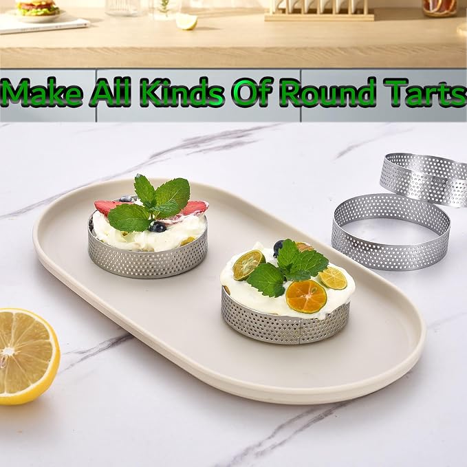 12Pack Tart Rings 3.15 Inch Perforated Tart Ring Stainless Steel, Round Mousse Cake Ring Metal Pastry Mold for Baking Cooking Pastries, small fruit tartet crust 8cm