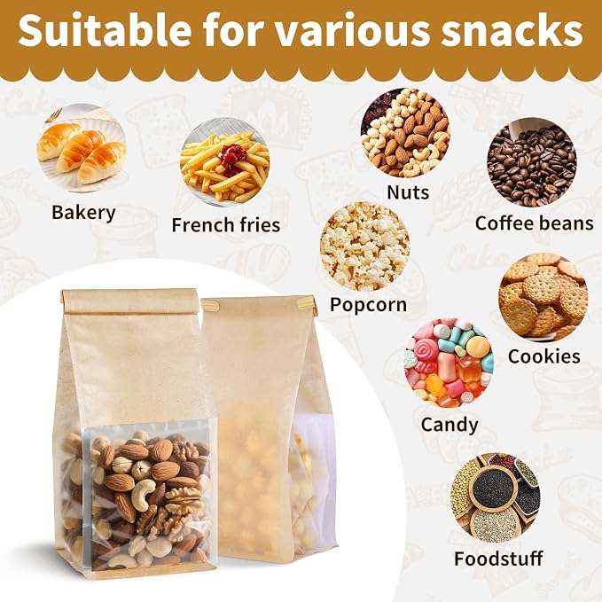 100 Pack Bread Bags for Homemade Breads，Small Bakery Bags with Window，Cookie Bags with Tin Tie，Bagel Bag，Coffee bag，Sourdough Bread Bags Foods Packaging Storage