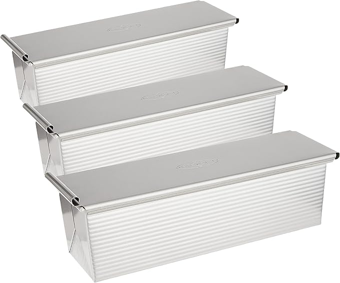 USA Pan Bakeware Pullman Loaf Pan with Cover,13 x 4 inch,Nonstick & Quick Release Coating,Made in the USA from Aluminized Steel,(Pack of 3)