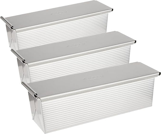 USA Pan Bakeware Pullman Loaf Pan with Cover,13 x 4 inch,Nonstick & Quick Release Coating,Made in the USA from Aluminized Steel,(Pack of 3)