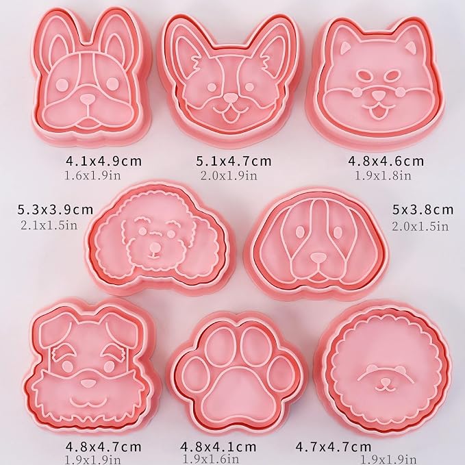 Dog Cookie Cutters 8 Pcs Cartoon Puppy Cookie Stamps Cupcake Pancake Pie Pastry Biscuit Molds for Dog Party (Puppy C)