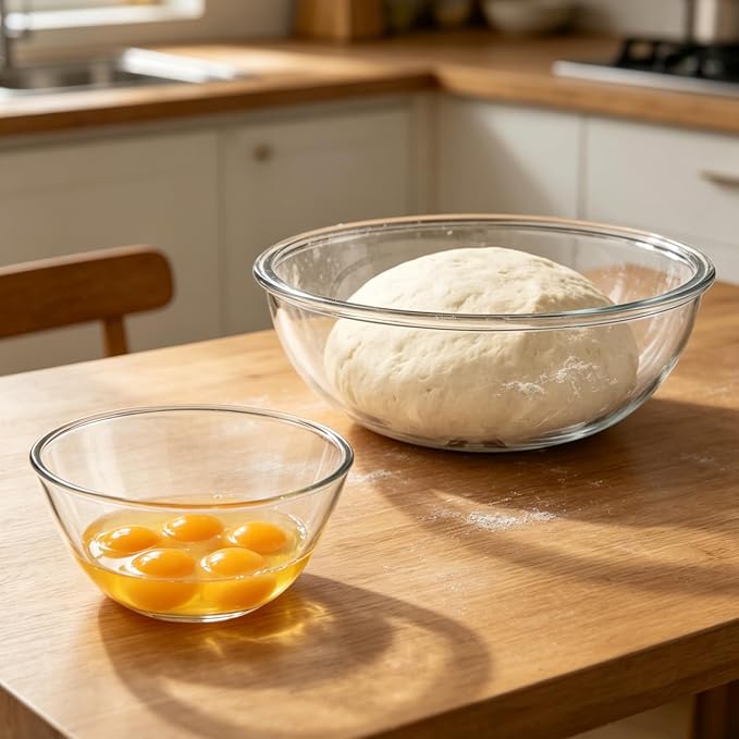 Glass Mixing Bowls with Lids, 2-Piece Large 7QT & 2.4QT Clear Glass Dough Proofing Container, Baking Mixing Bowl for Sourdough, Salad, and Kitchen Prep – Dishwasher Safe