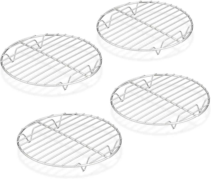 TeamFar Round Cooling Rack Set of 4, 7½ Inch Round Baking Steaming Roasting Rack Set Stainless Steel for Pot Air Fryer, Healthy & Mirror Finish, Dishwasher Safe & Rustproof