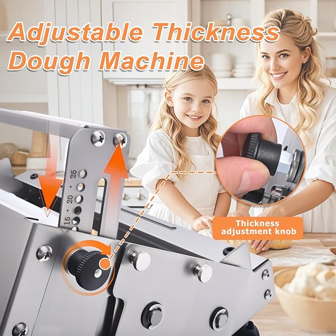 Folding Dough Rolling Machine，Stainless Steel Counter Top Dough Sheeter，Manual Dough Sheeter for Thicknesses from 0 to 25 mm, for Croissants, Pizza,Pasta, Pastry, Fondant,Puff (15in)