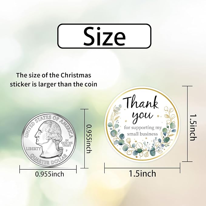 Heyfibro 500 PCS 1.5 Inch Thank You for Supporting My Small Business Stickers for Packing, Parties, Bags, Boxes(Golden Greenery)