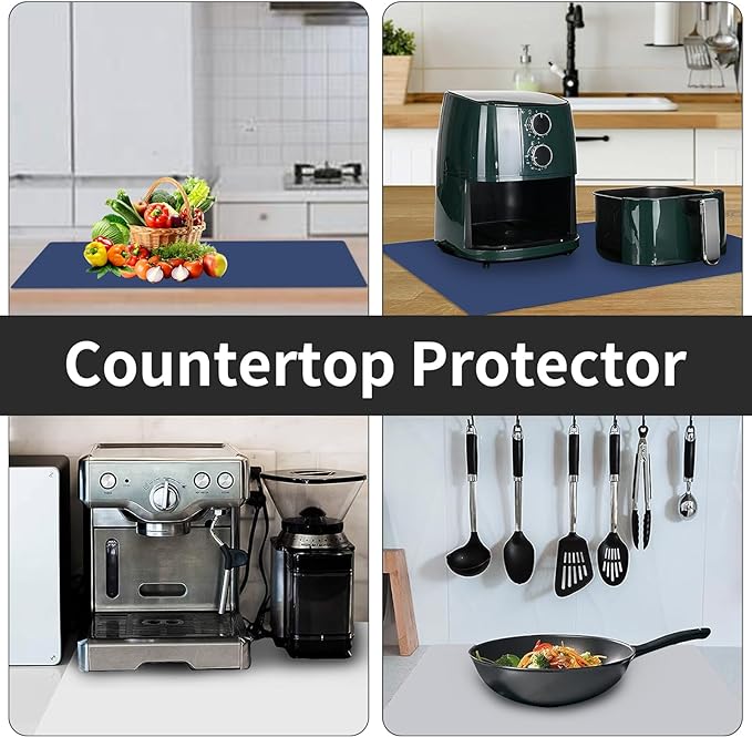 2MM Extra Thick Silicone Mats for Kitchen Counter, 35.4"x23.6" Kitchen Island Largest Heat-Resistant Baking Mat, Thicker Non-slip Desk Protect Mat, Multipurpose Countertop Protector (Bright Blue)