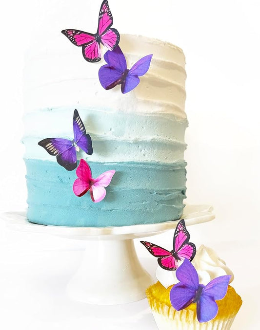Sugar Robot Inc. Edible Butterflies for Cake Decorating - Small Size, Premium Crafted in the USA - Butterfly Cake and Cupcake Toppers, Decoration (Pink and Purple Assorted)