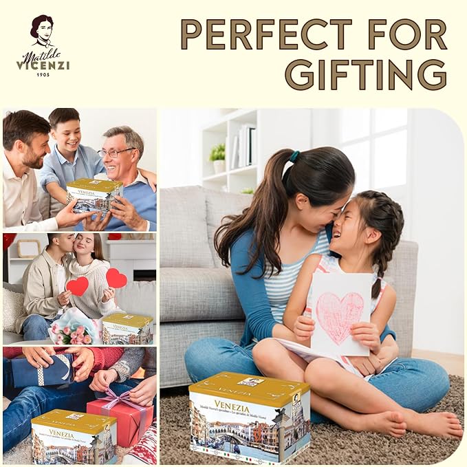 Matilde Vicenzi Venezia Cookie Gift Tin - Italian Pastries & Cookies in Individually Wrapped Trays - Gourmet Gifts for Teachers, Fathers Day - Assorted Cookies in Italian Design Tin 32.5oz (920g)
