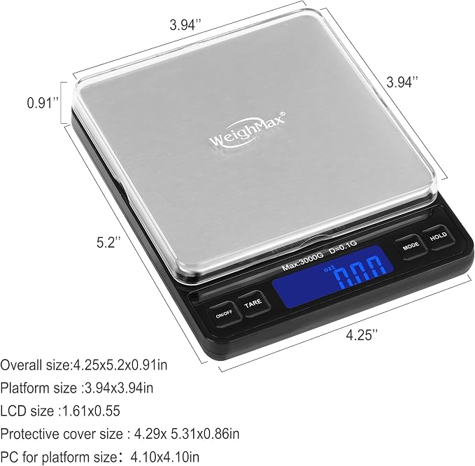 Weighmax Duo Series W-7800 High Precision 0.1g/0.01oz 3000g Digital Pro Pocket Scale, Serving as Kitchen Scale and Postal Scale