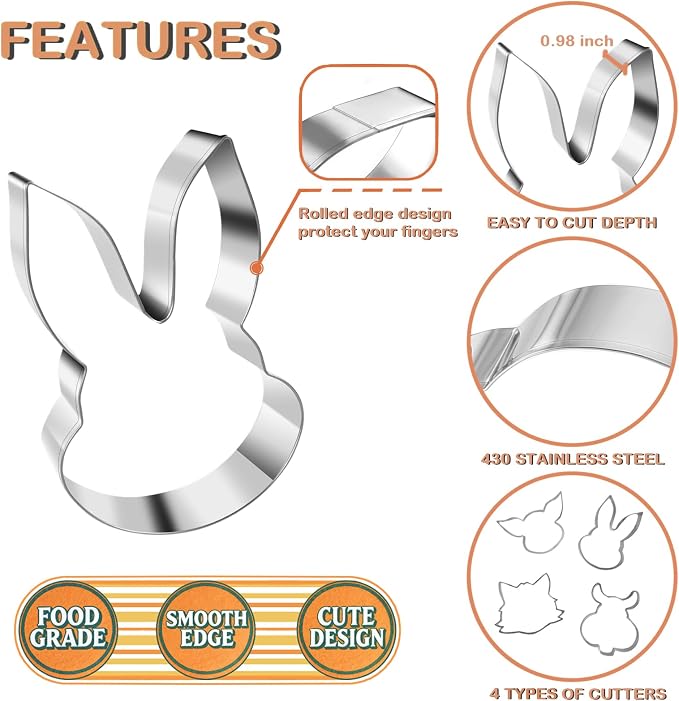 4 Piece Animal Cookie Cutters, 3.5" Large Cute Cookie Cutters Set with Hamster, Cat, Pig, Rabbit for Animal Birthday Party Supplies