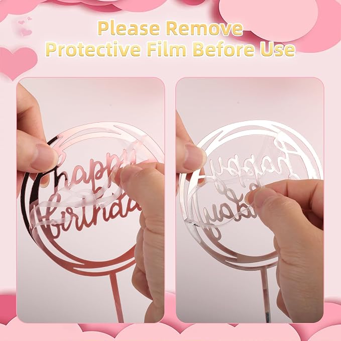 8 Packs Rose Gold Happy Birthday Cake Toppers, Acrylic Double-Sided Glitter Cupcake Toppers Set, Happy Birthday Party Sign Decorations Supplies