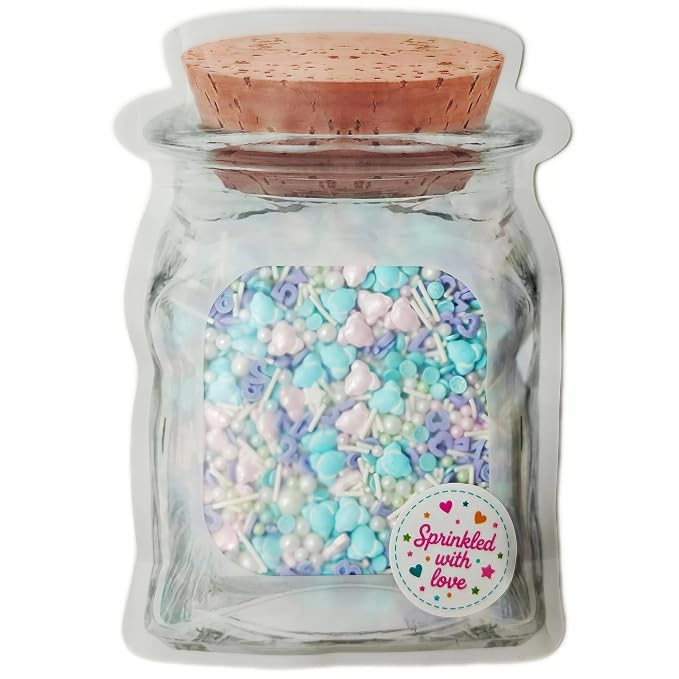 Peelit Baby Shower Sprinkles Mix, 4oz | Pastel Edible Pearls & Baby Onesie Shapes, Soft & Tasty Cupcake Toppings, Gender Reveal & Birthday Decor, Resealable Bag