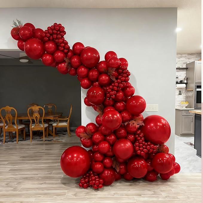122pcs Dark Red Balloons Different Sizes, 18 12 10 5 inch Dark Red Balloon Arch Kit for Wedding Bridal Shower Birthday Party Decorations
