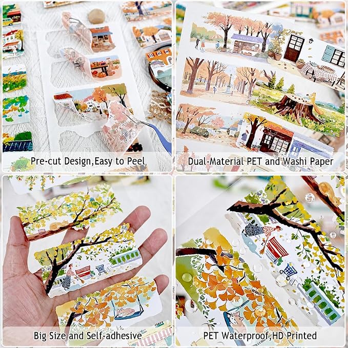 Journal Sticker Book for Junk Journaling, Transparent PET Seasons Landscape Stickers for Scrapbook Supplies, Scrapbooking, 20 Large Pre-Cut Stickers Sheets 9.25 x 6.65 inches