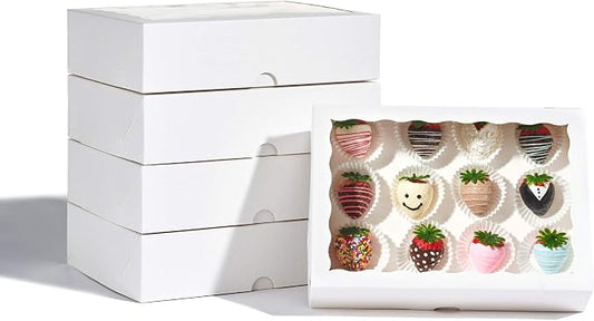 12PCS 10 x 7 x 2.5 inches Cookies Bakery Boxes with Window, Cakesicle, Chocolate Bomb, Macaron, Clear Chocolate Covered Strawberries, Pretzel Rods Boxes